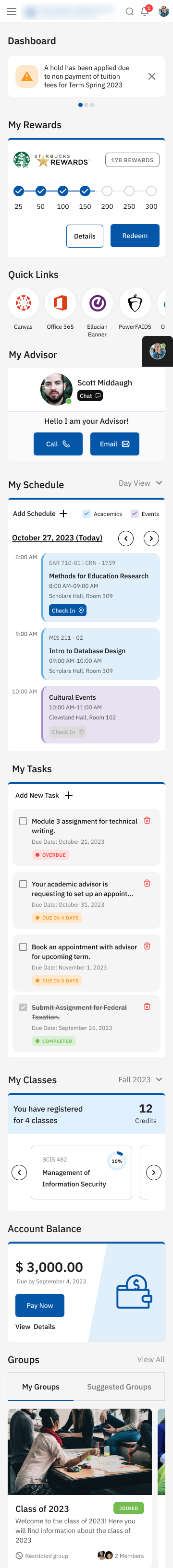 Mobile student dashboard full page