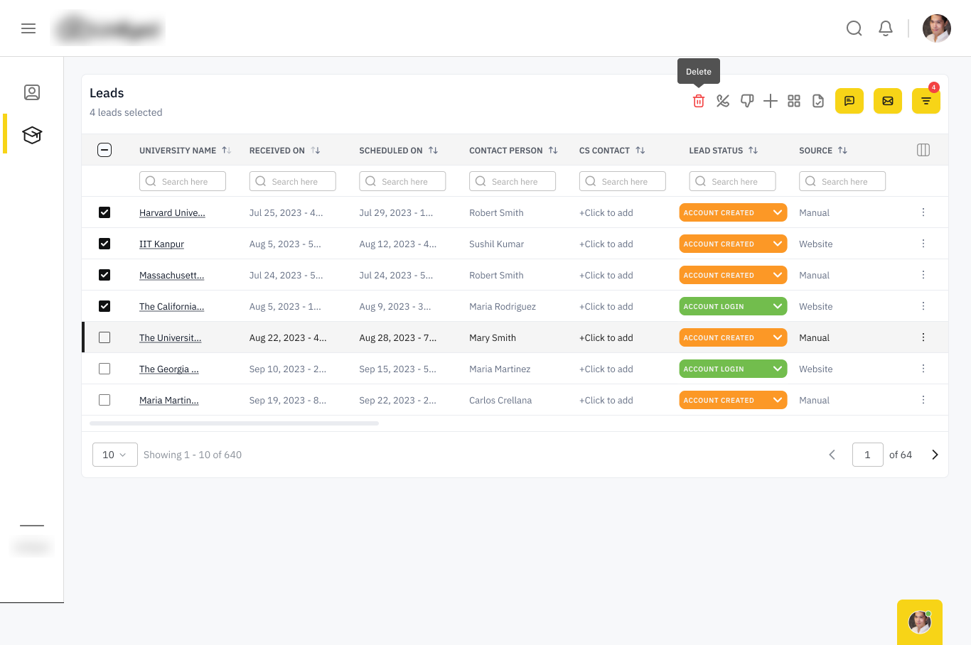 Lead pipeline / CRM