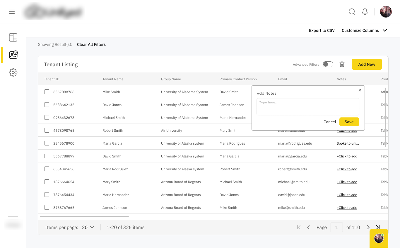Tenant listing / provisioning