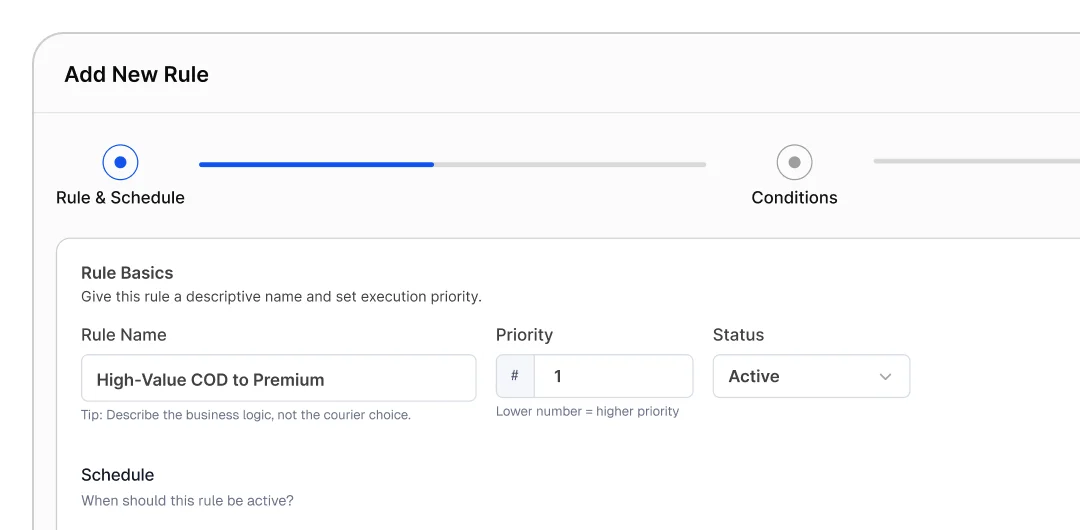 Courier Rules feature screen
