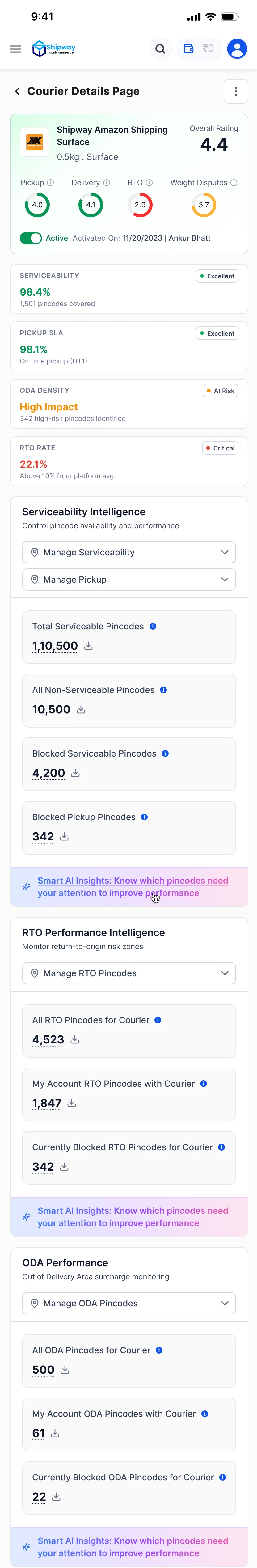 Mobile Courier Details Page analytics