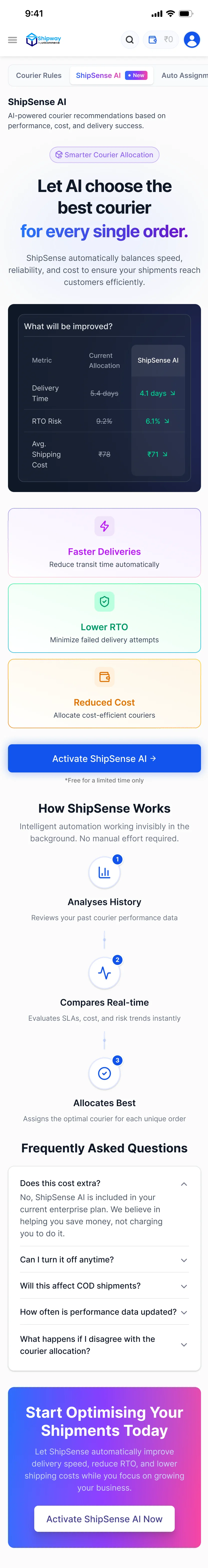 Mobile ShipSense AI landing page