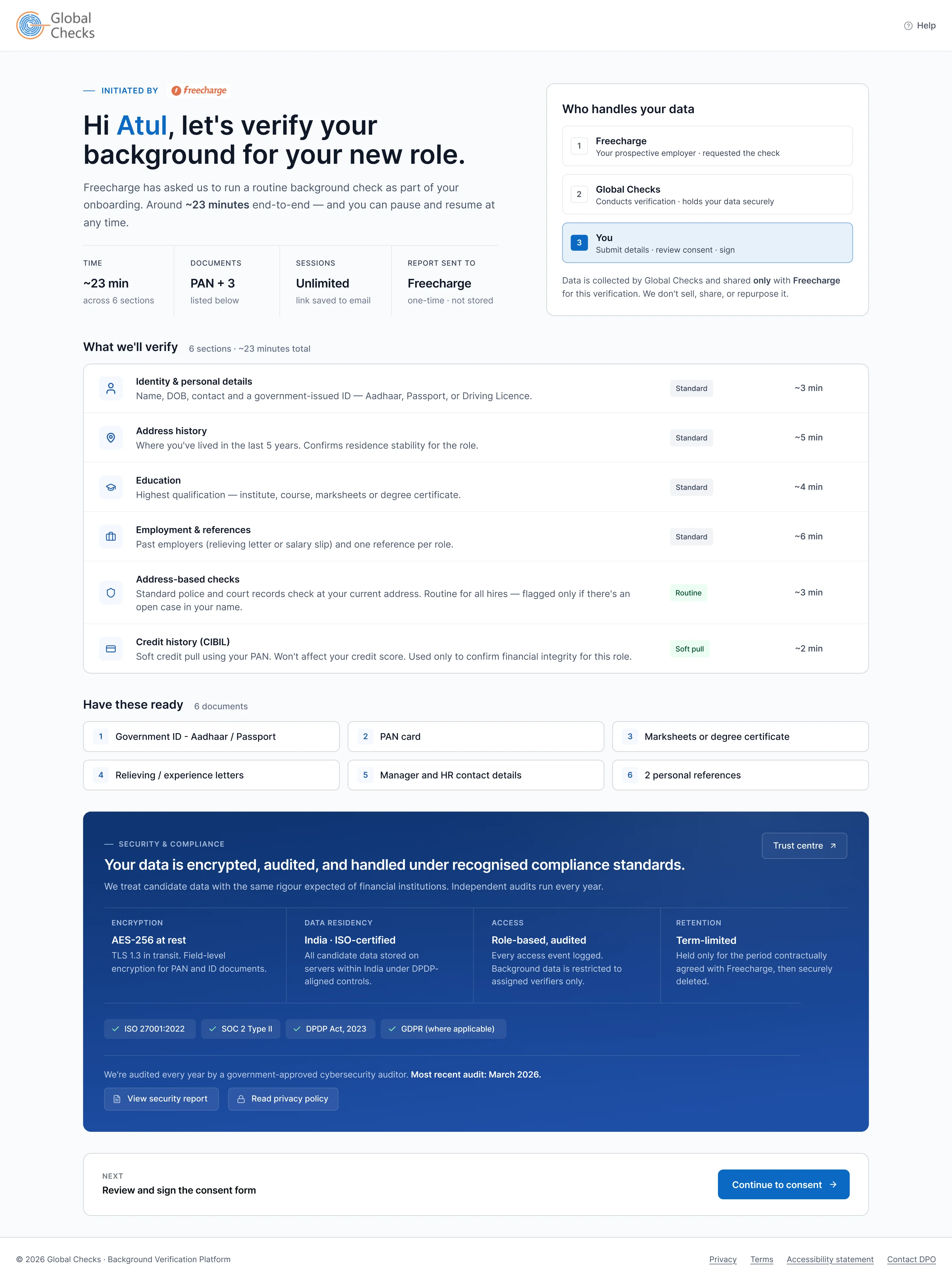 TrustLayer redesigned consent-first welcome screen